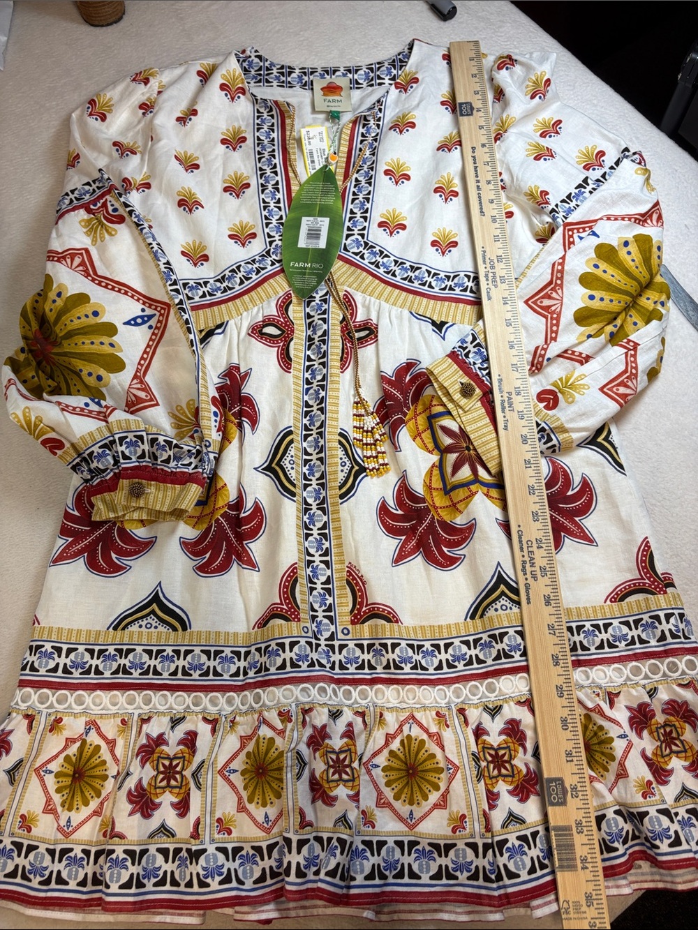 FARM Rio Cream Tunic Dress with Red, Mustard & Navy Floral Print